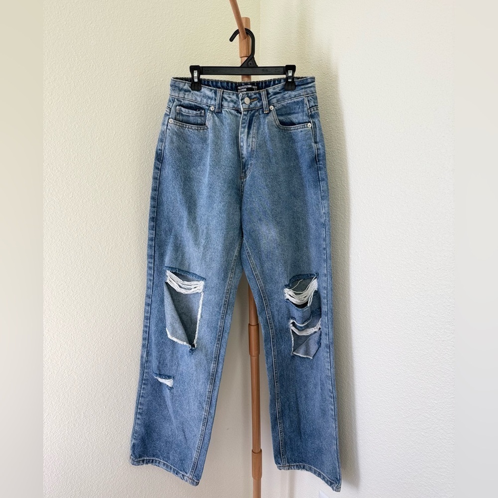 PrettyLittleThing Blue Denim High Rise Wide Leg Ripped Jeans Women’s Size 4
